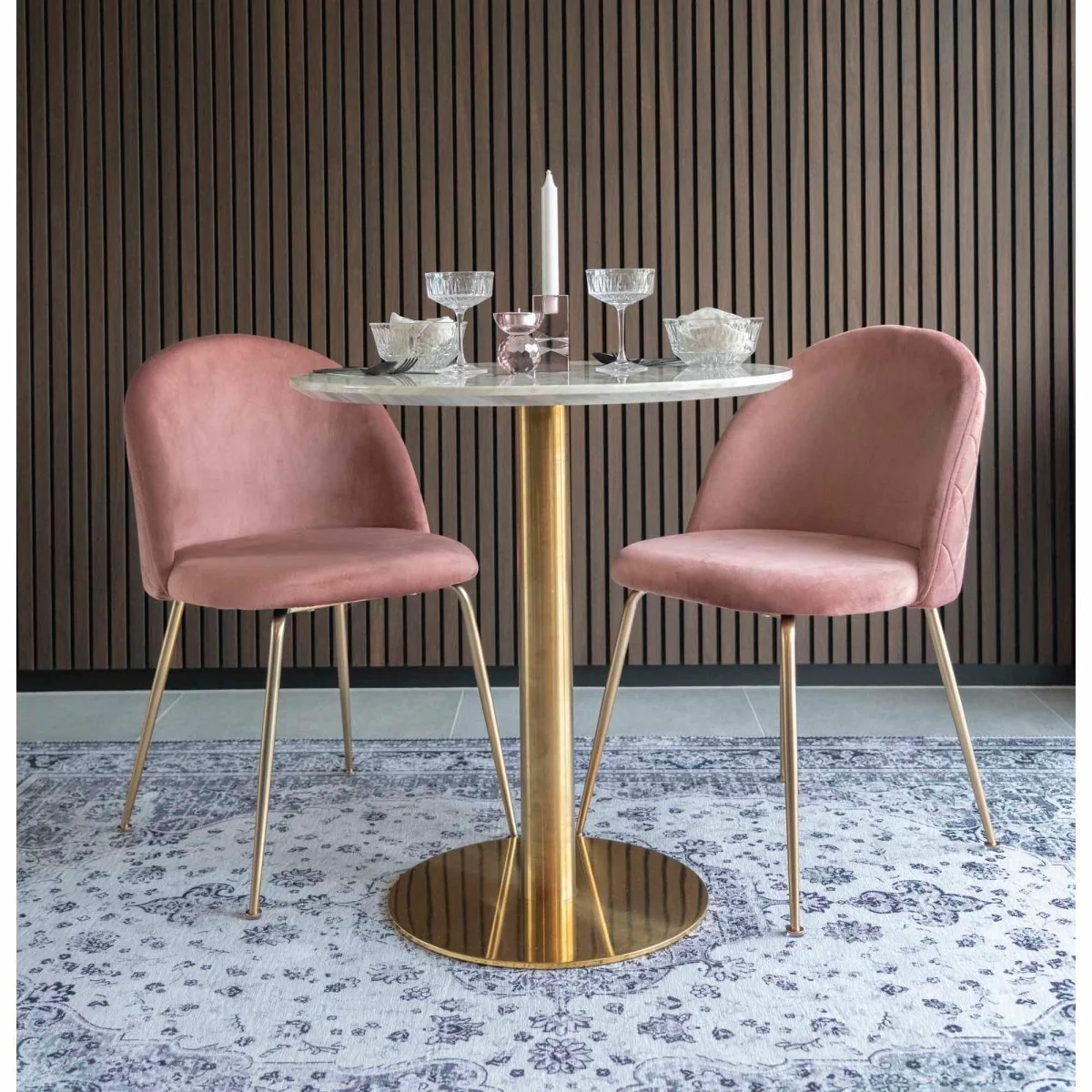 2-pk Geneve velvet rosa/messing spisestol