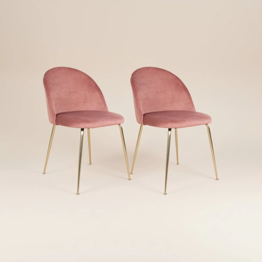 2-pk Geneve velvet rosa/messing spisestol - Image 2