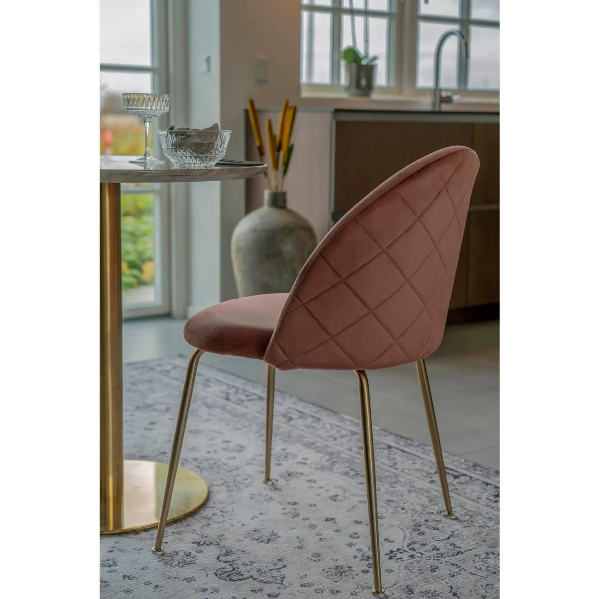 2-pk Geneve velvet rosa/messing spisestol - Image 5