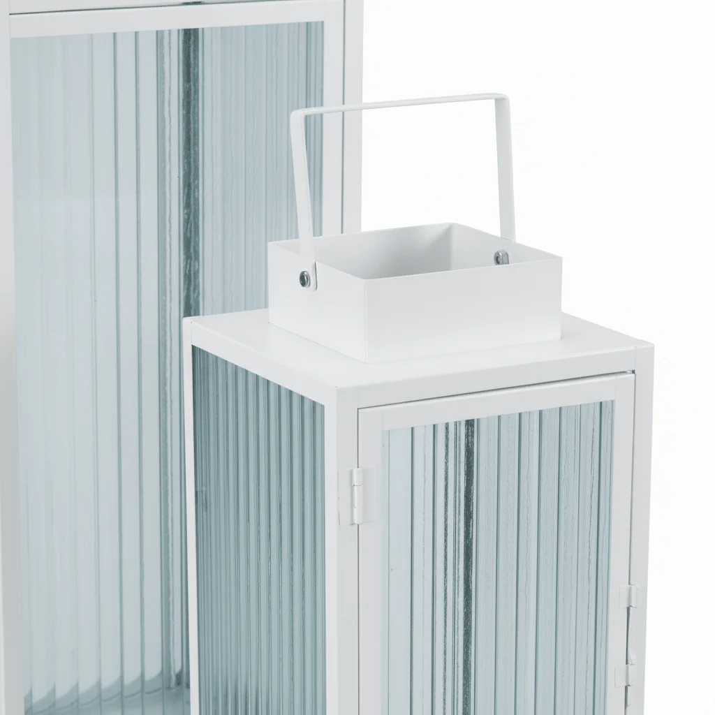 2-pk Lykt hvit metall stripet glass - Image 4