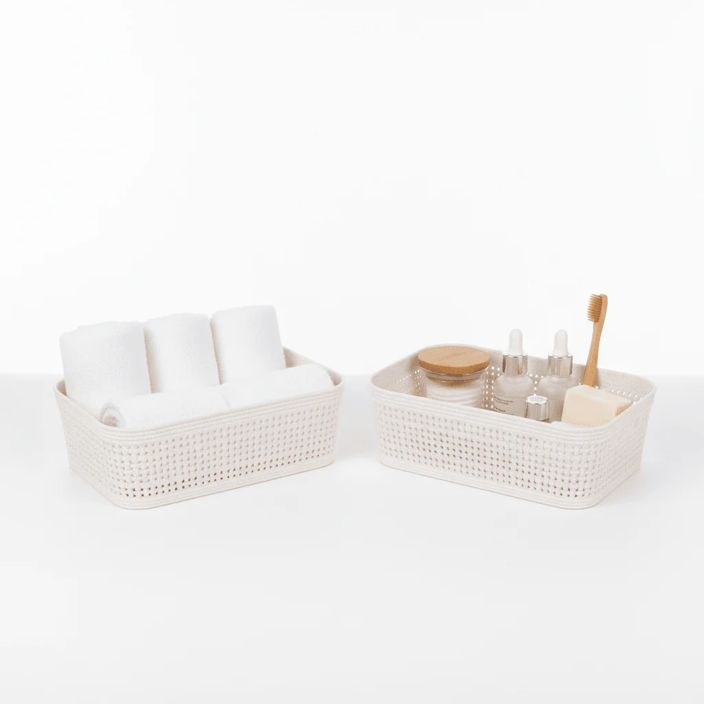 2-pk Oppbevaringskurv sandfarget 19 x 13,5 x 6 cm