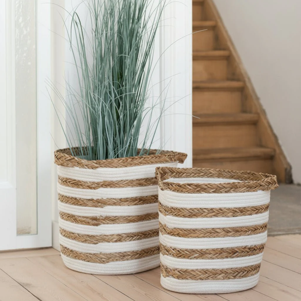 2-pk Oppbevaringskurver Stripet Hvit/Natur - Image 3
