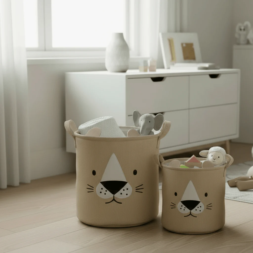 2-pk Stoffkurv med dyremotiv beige