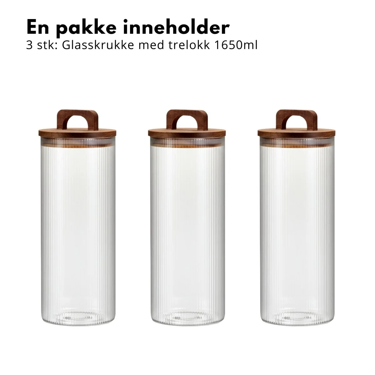 3-pk krukke rillet glass 1650 ml - Image 2