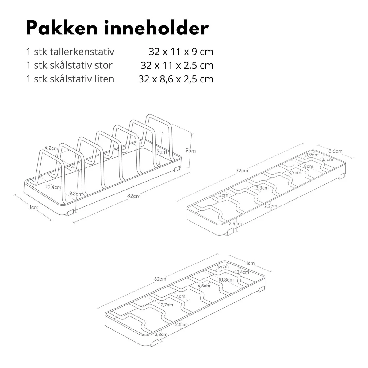 3-pk skål- og tallerkenstativ hvit - Image 2