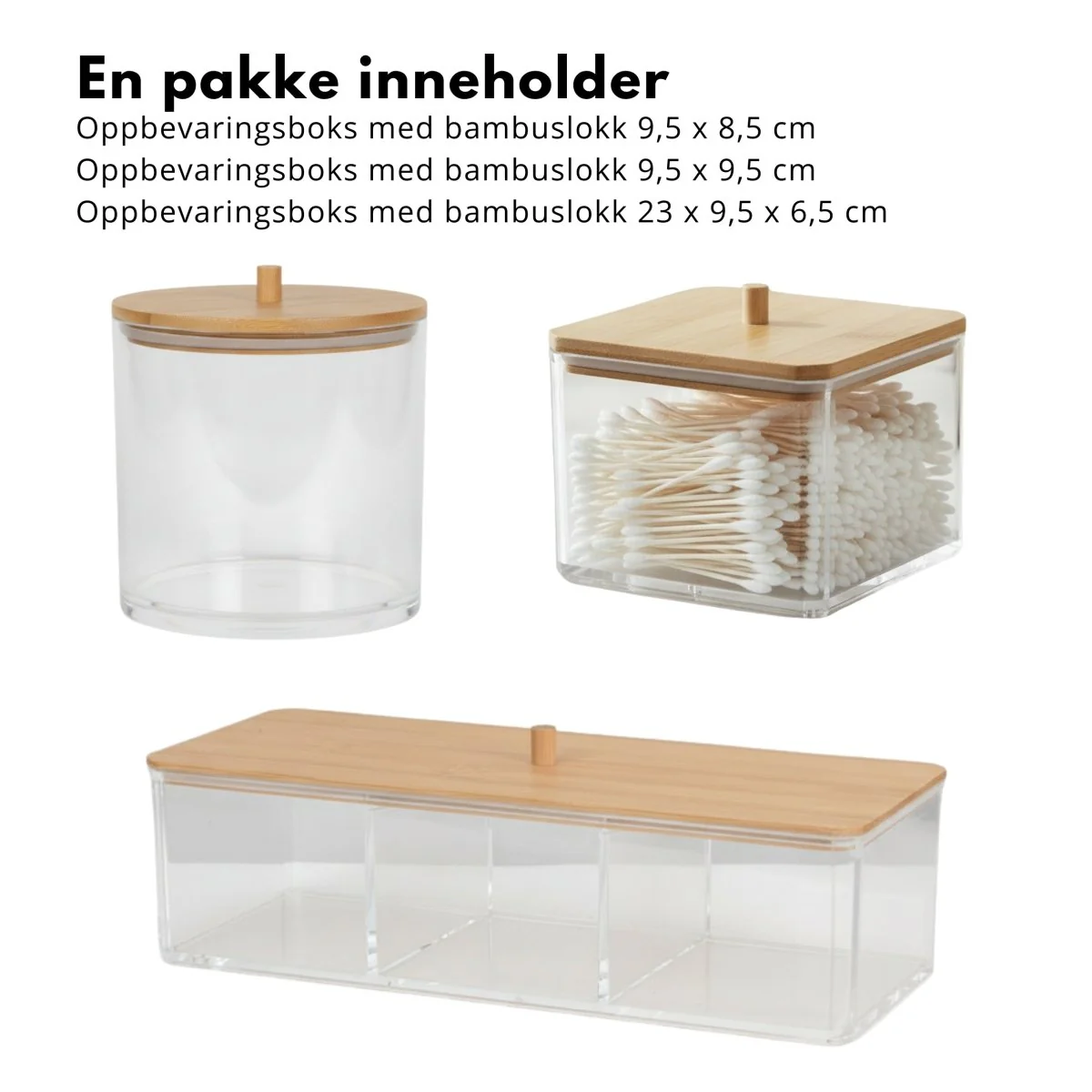 3-pk oppbevaringsbokser akryl med bambuslokk - Image 2