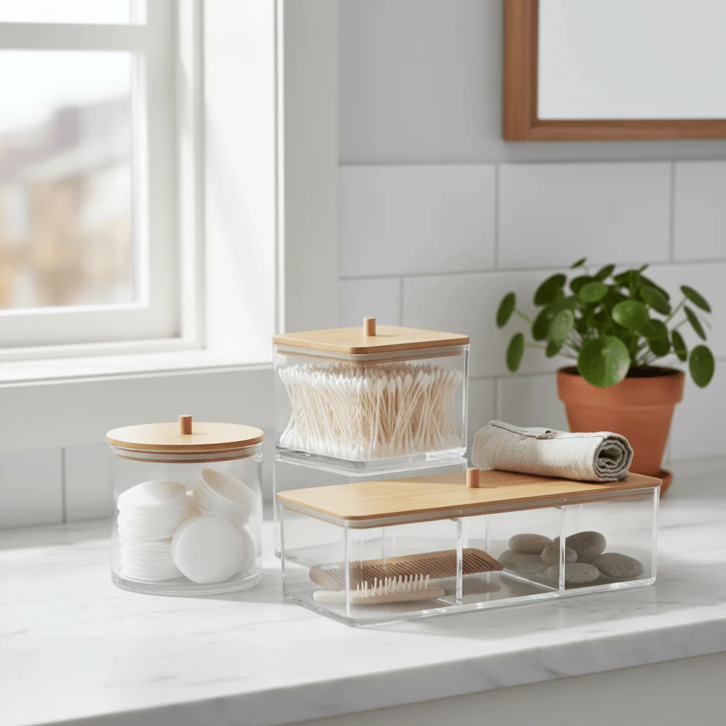 3-pk oppbevaringsbokser akryl med bambuslokk - Image 4