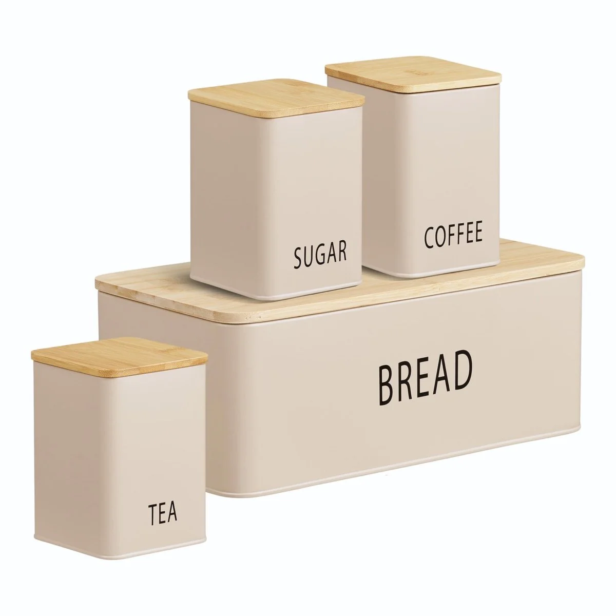 4-pk oppbevaringsbokser til kjøkken, beige - Image 2