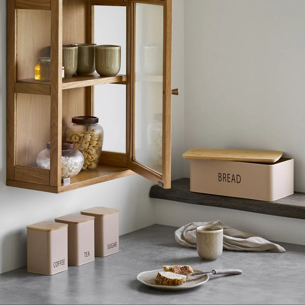 4-pk oppbevaringsbokser til kjøkken, beige - Image 5