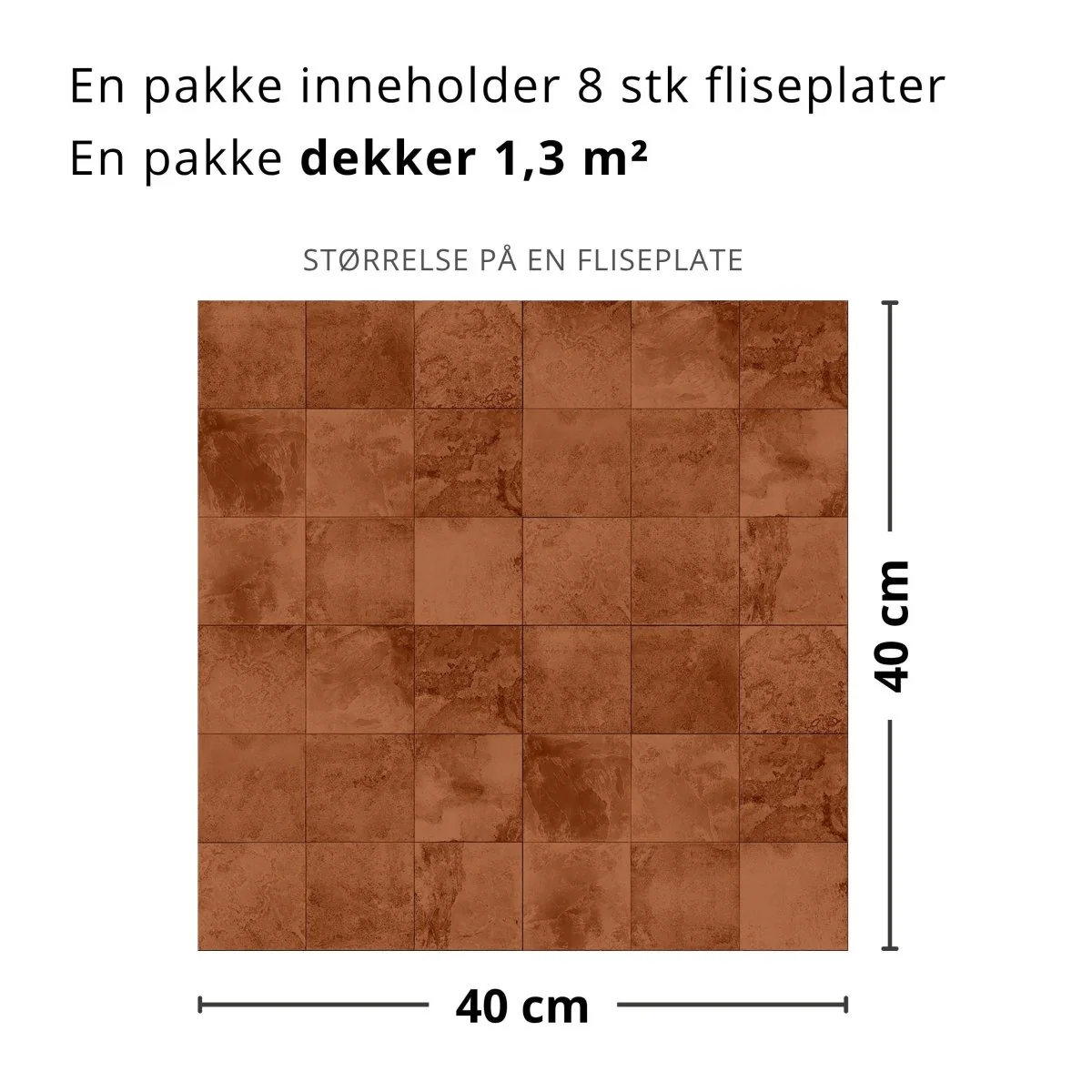 8-pk Bodø rust selvklebende fliser terrakotta betonglook 40 x 40 cm - Image 3