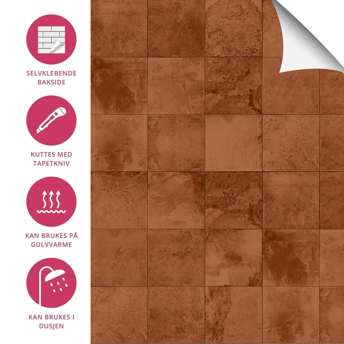 8-pk Bodø rust selvklebende fliser terrakotta betonglook 40 x 40 cm - Image 5