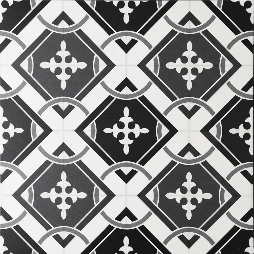 8-pk Isadora selvklebende fliser sort hvit mønster 40 x 40 cm - Image 2