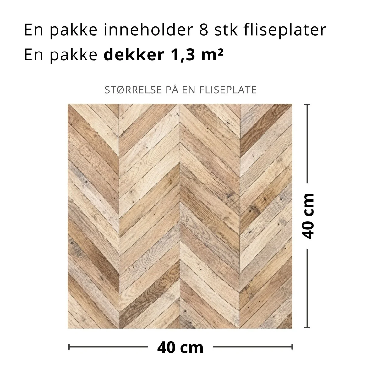 8-pk Wooden Harmony selvklebende fliser lys eik fiskebein 40 x 40 cm - Image 3