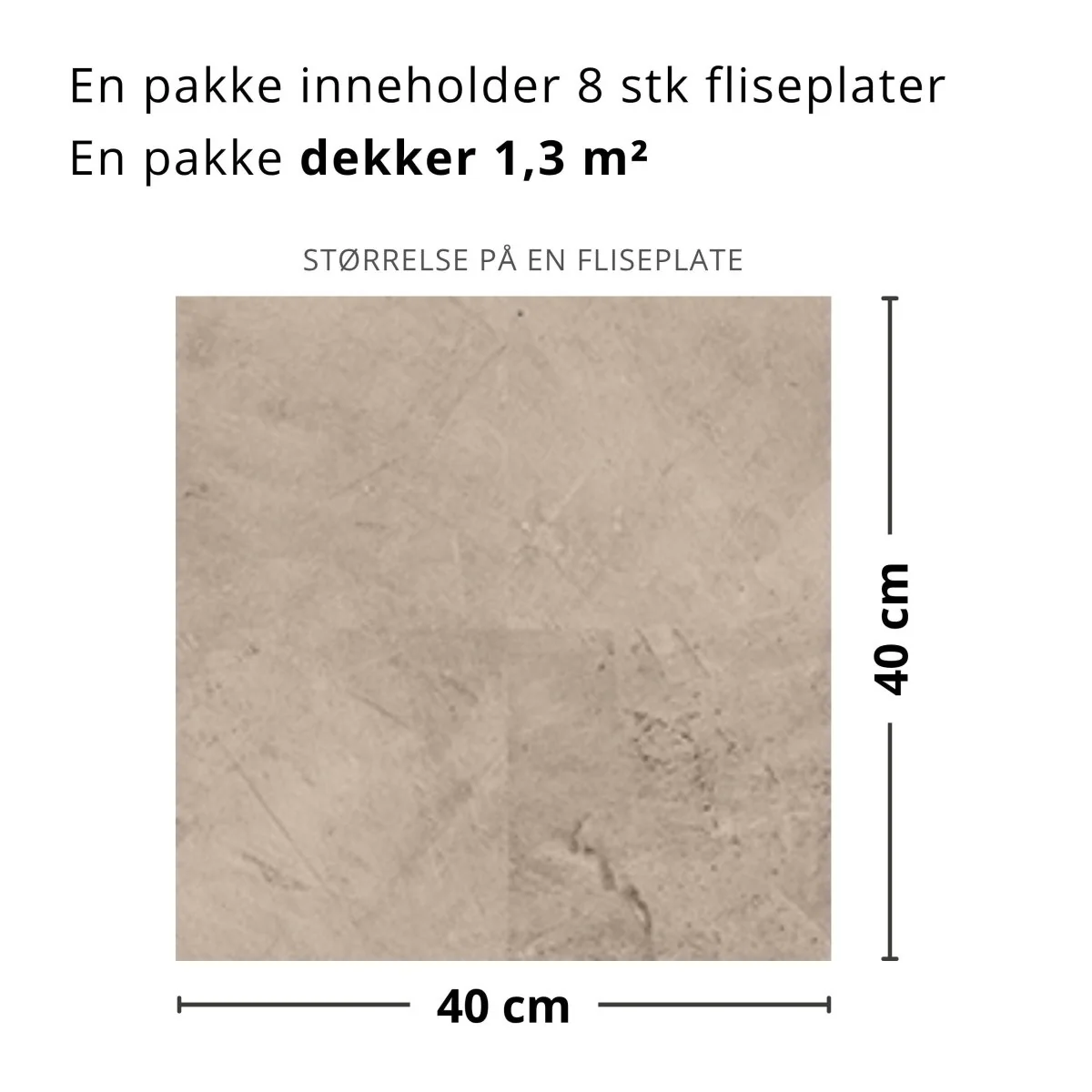 8-pk Amsterdam beige betonglook selvklebende fliser 40 x 40 cm - Image 2