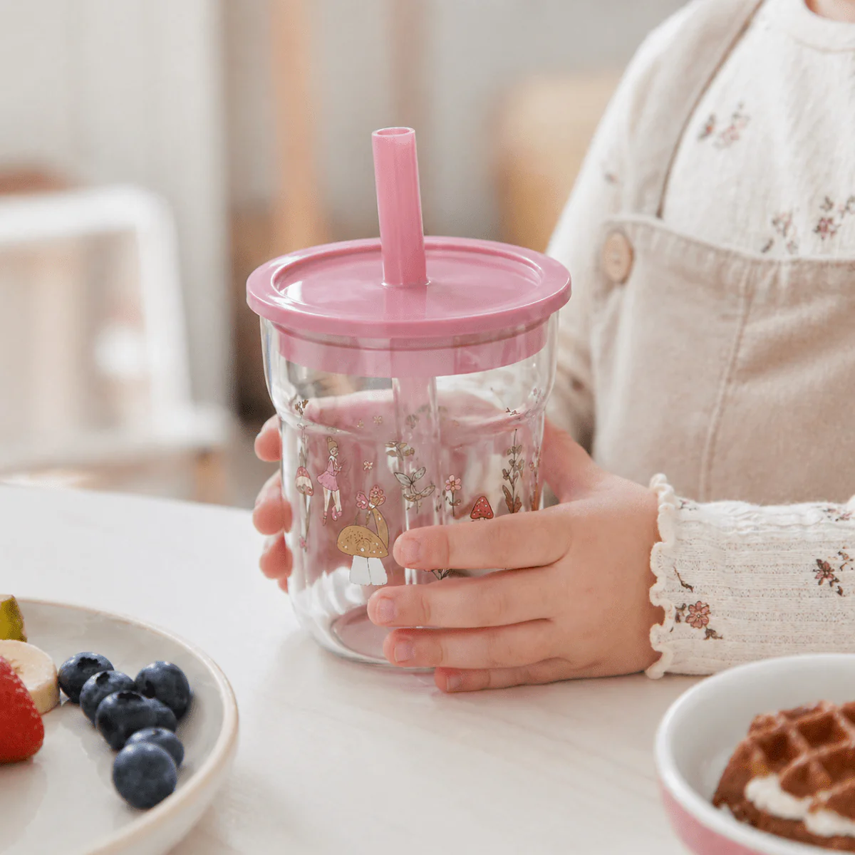 Barneglass med sugerør rosa Mio 250 ml