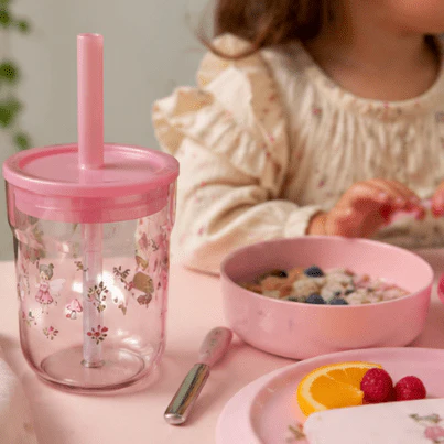 Barneglass med sugerør rosa Mio 250 ml - Image 5