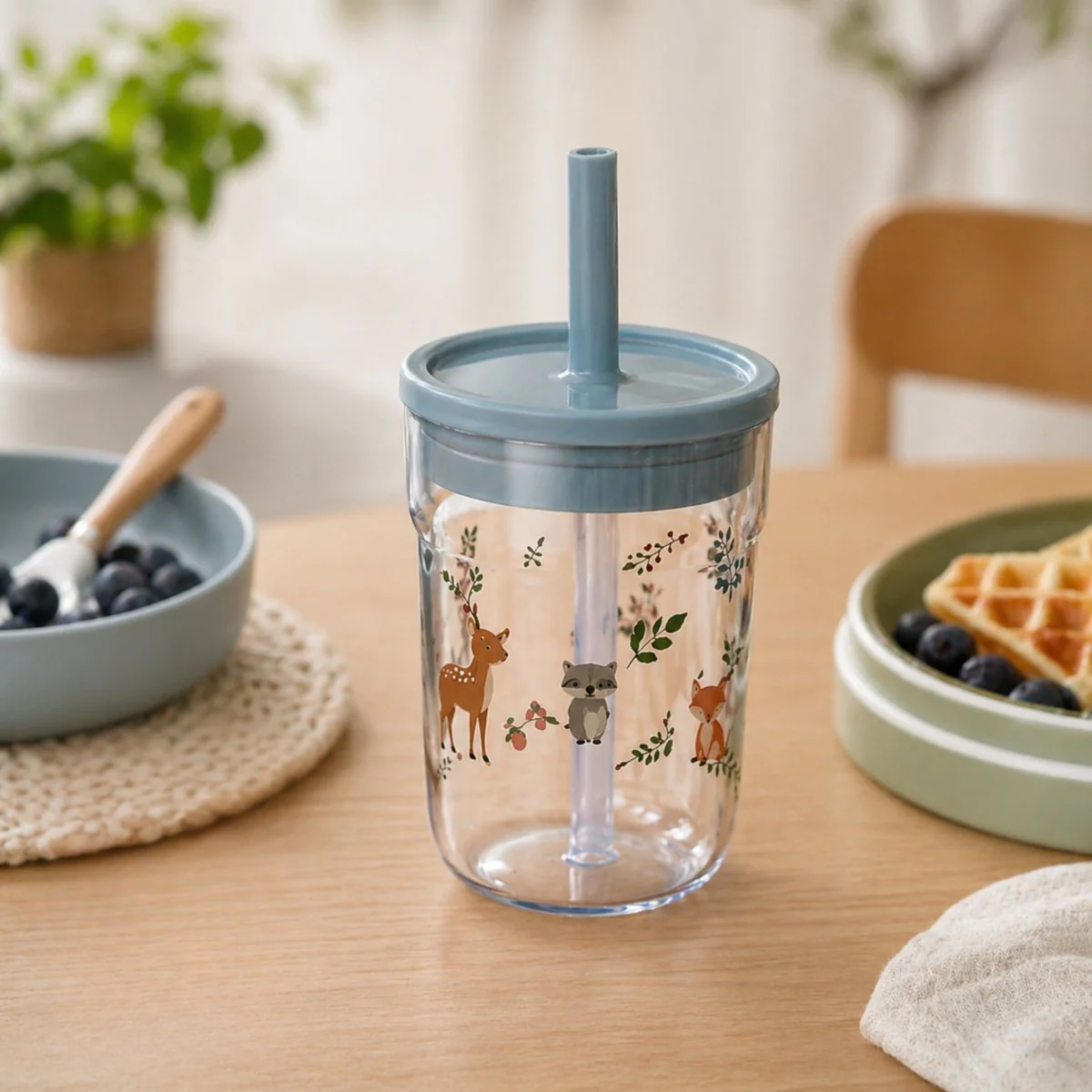 Barneglass med sugerør blå Mio 250 ml