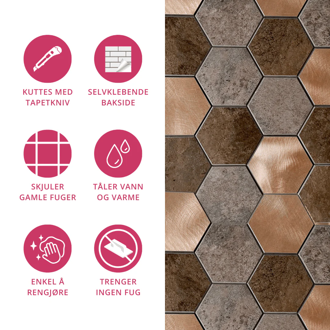 10-pk Bente hexagon selvklebende veggfliser - Image 5