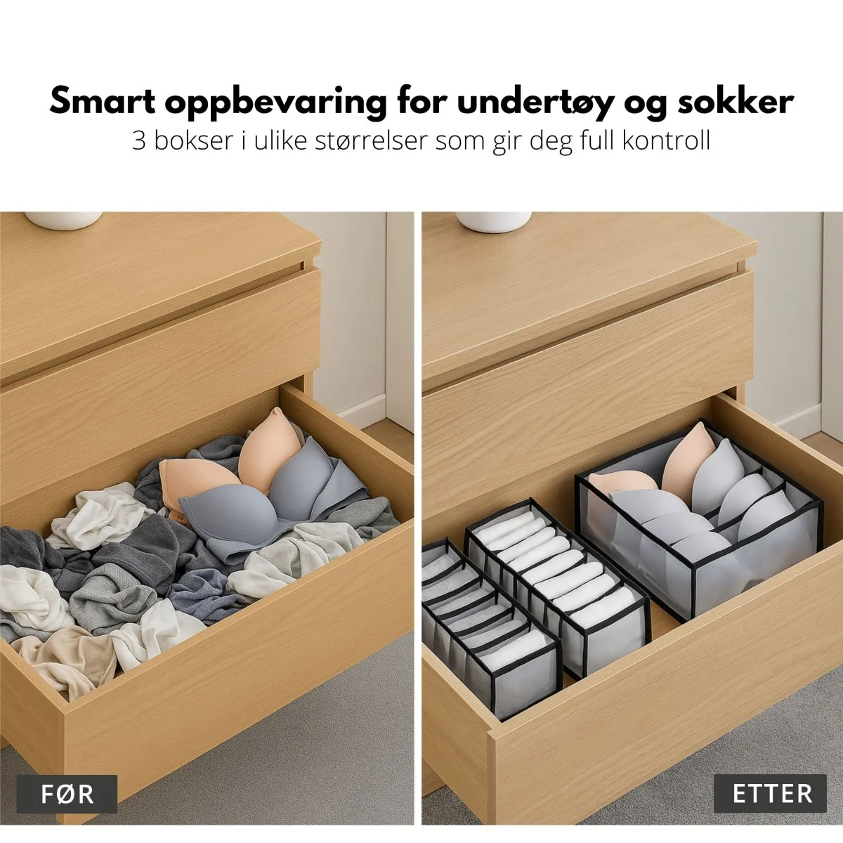 3-pk oppbevaringsbokser til garderobe - Image 2