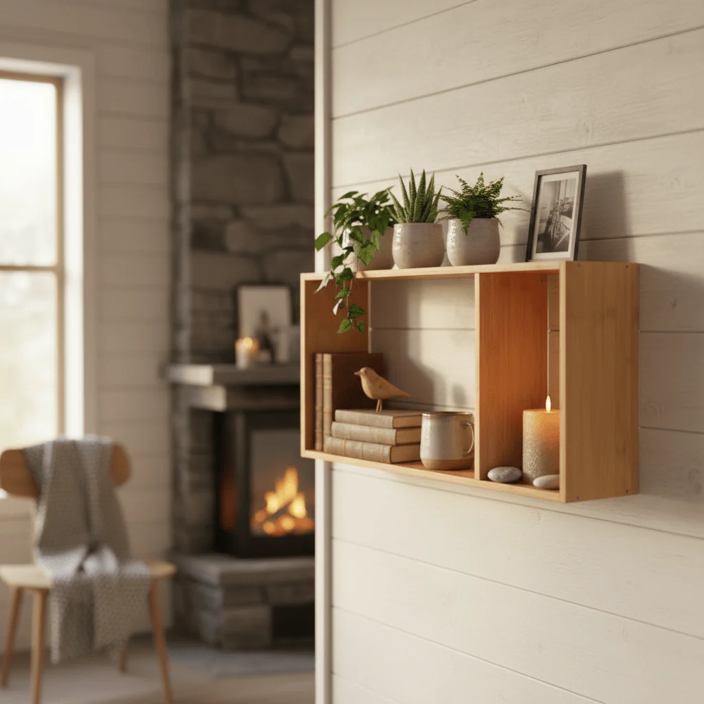 Ember vegghylle bambus natur 70 x 15 x 35,5 cm - Image 2