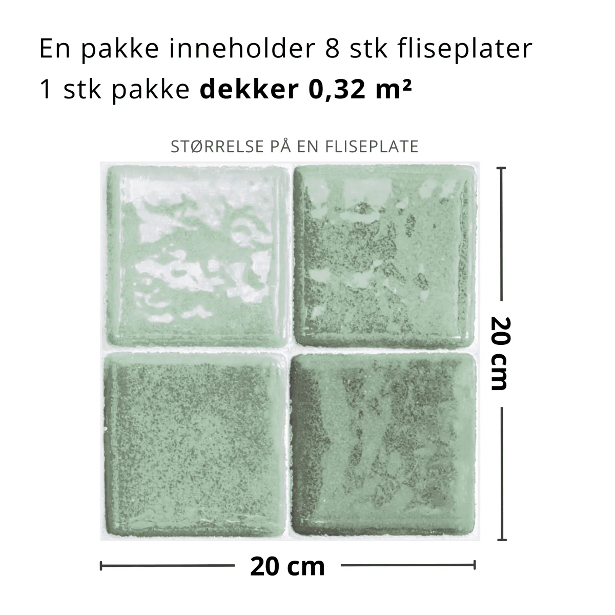 8-pk Ezra lys grønn selvklebende fliser - Image 2