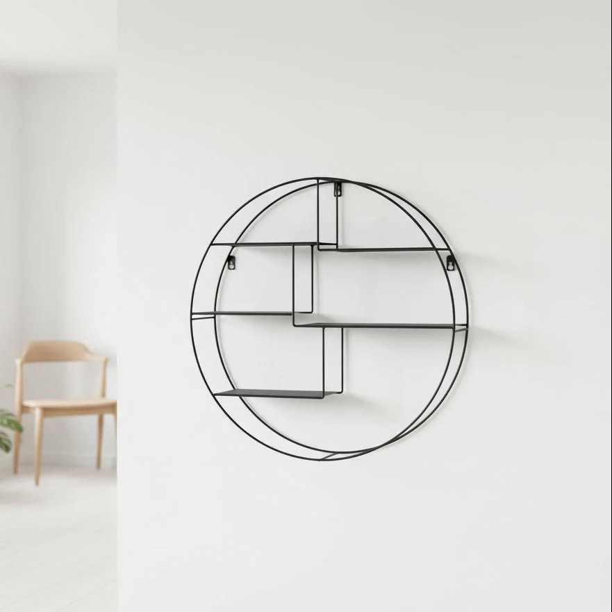 Genk vegghylle stål sort diameter 47 x 10 cm