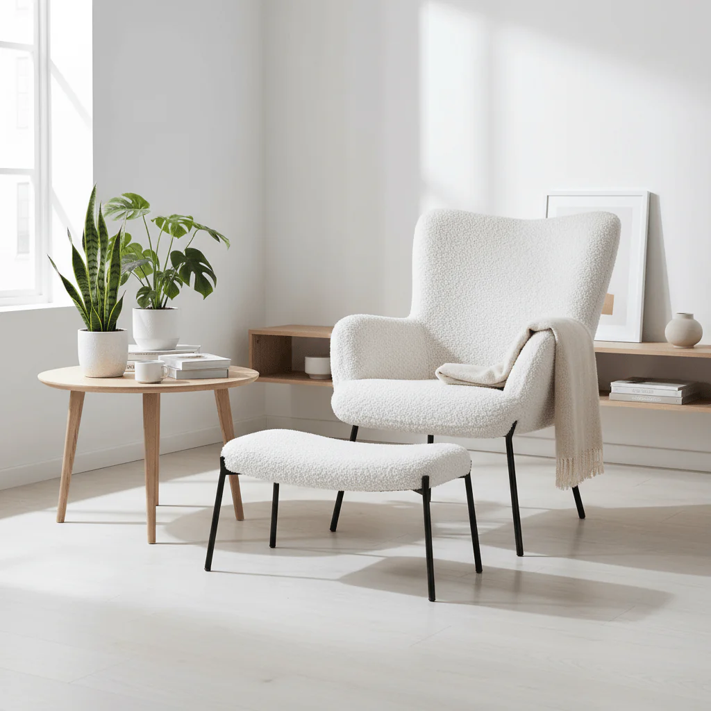 Glasglow sett lounge stol og puff hvit - Image 6