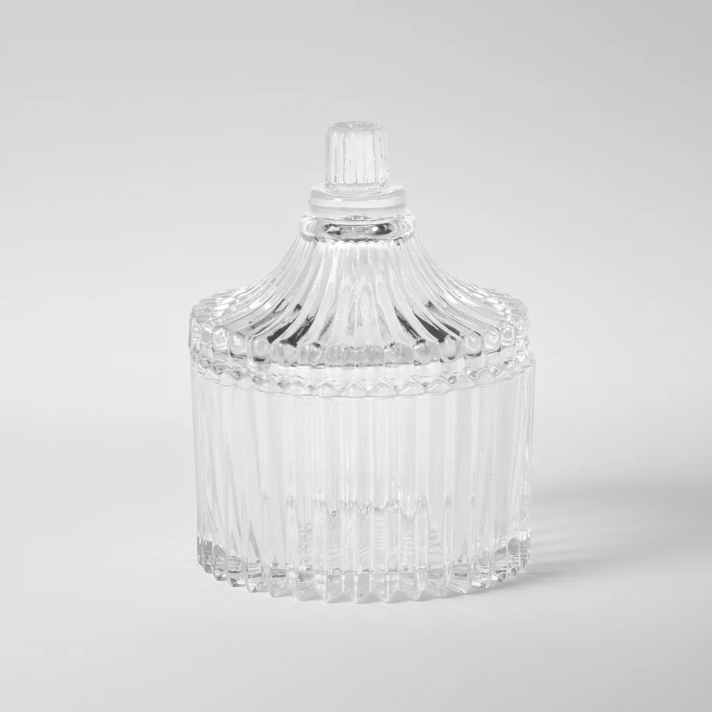 Glasskrukke stripet med lokk 6,5 x 9 cm - Image 3