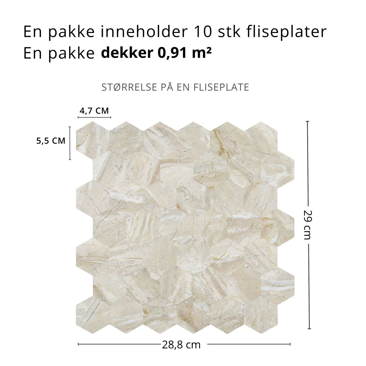 10-pk Grace hexagon selvklebende veggfliser - Image 3