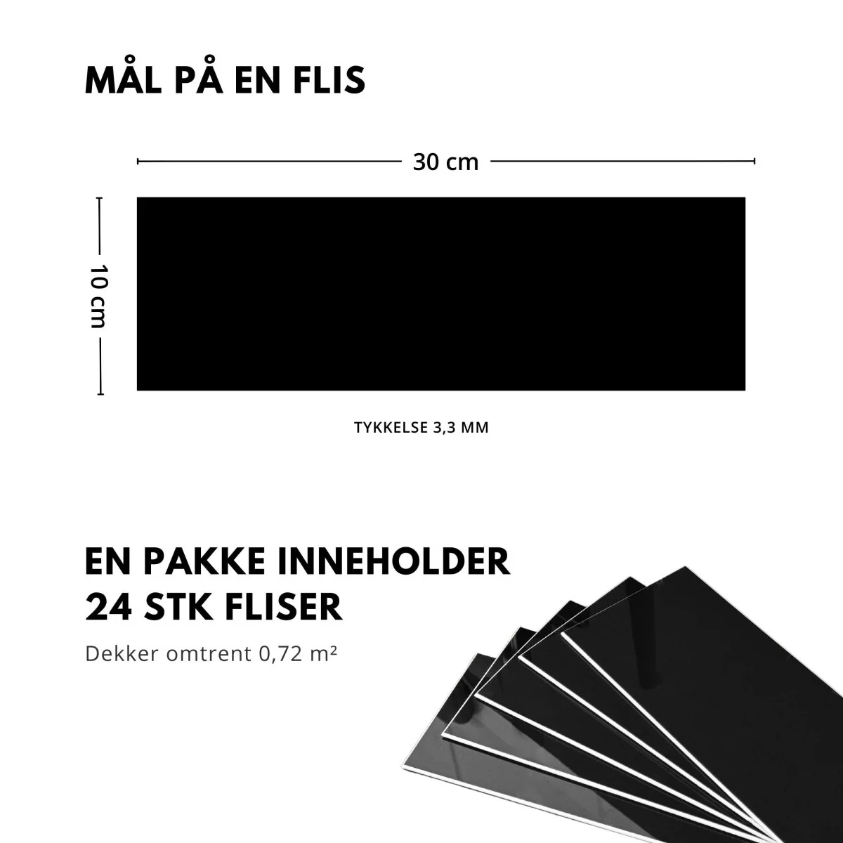 24-pk Hailey sort selvklebende veggfliser - Image 3
