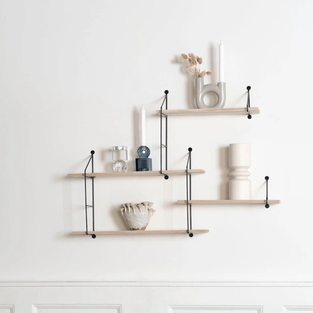 Harlem vegghylle sort metall og natur tre 99 cm