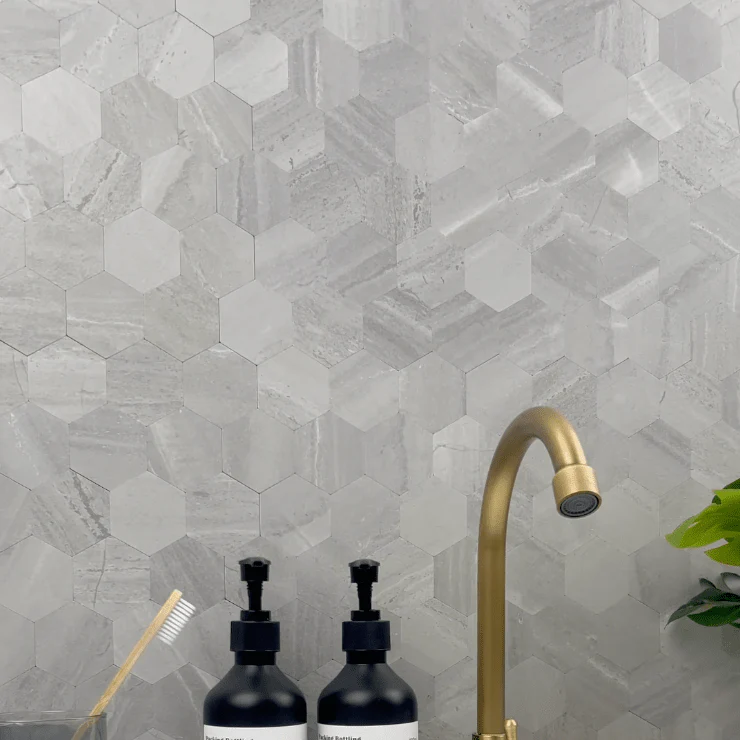 10-pk Hexagon lysegrå betong selvklebende veggfliser