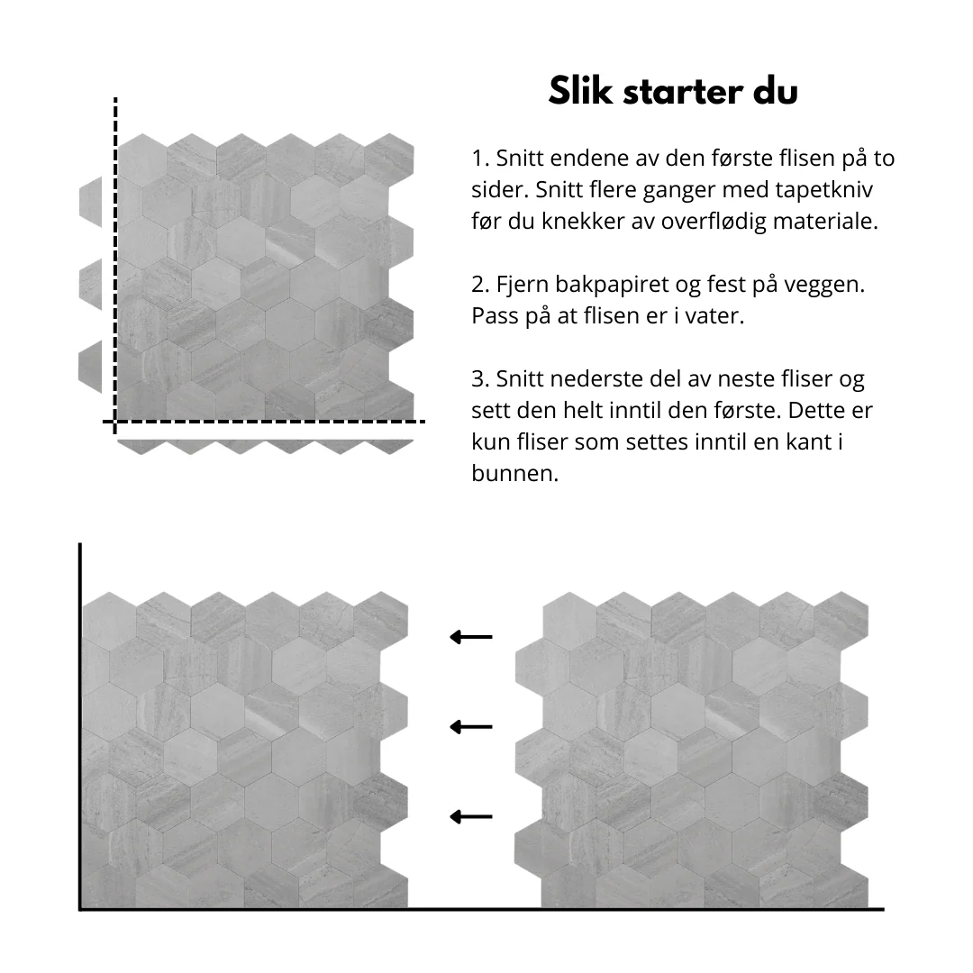 10-pk Hexagon lysegrå betong selvklebende veggfliser - Image 10