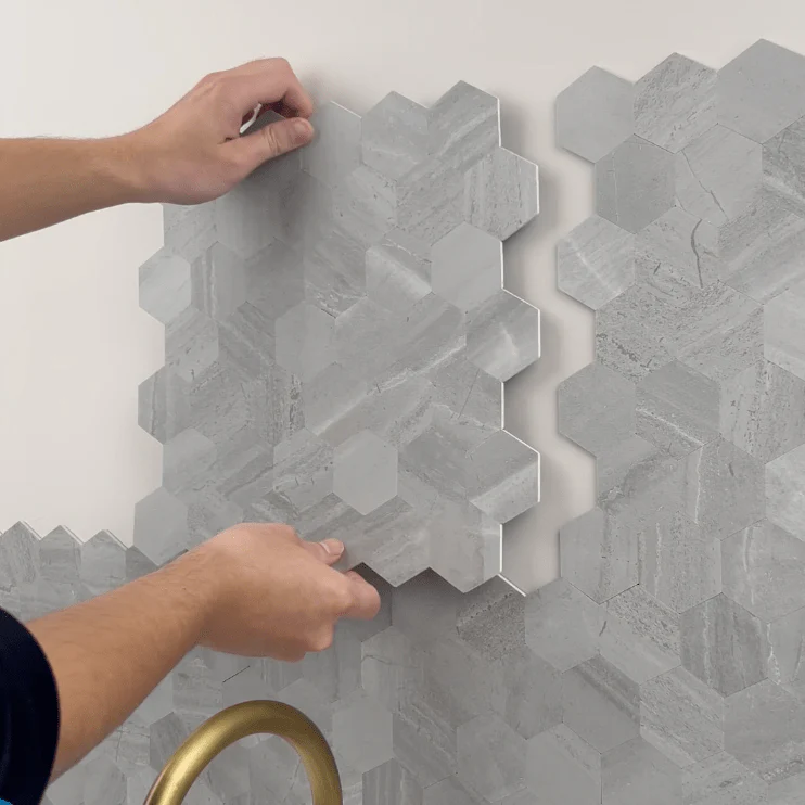 10-pk Hexagon lysegrå betong selvklebende veggfliser - Image 2