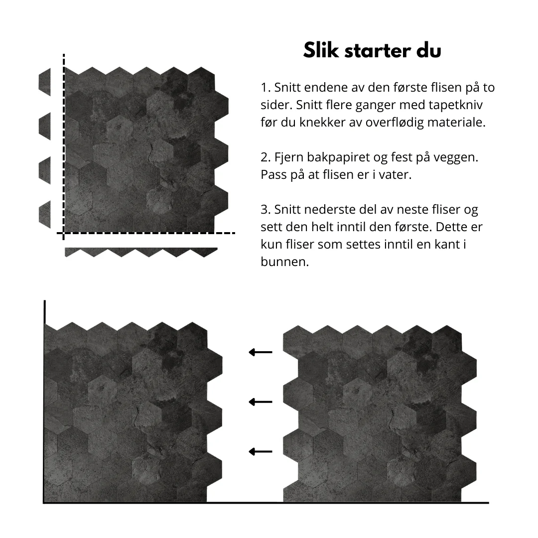 10-pk Hexagon mørkegrå betong selvklebende veggfliser - Image 9