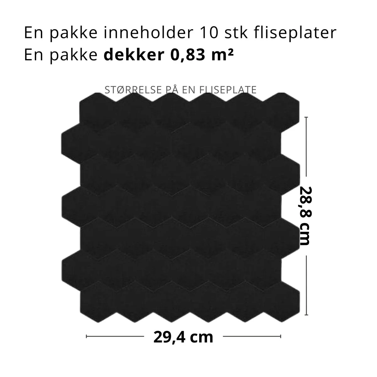 10-pk Hexagon sort matt selvklebende veggfliser - Image 2