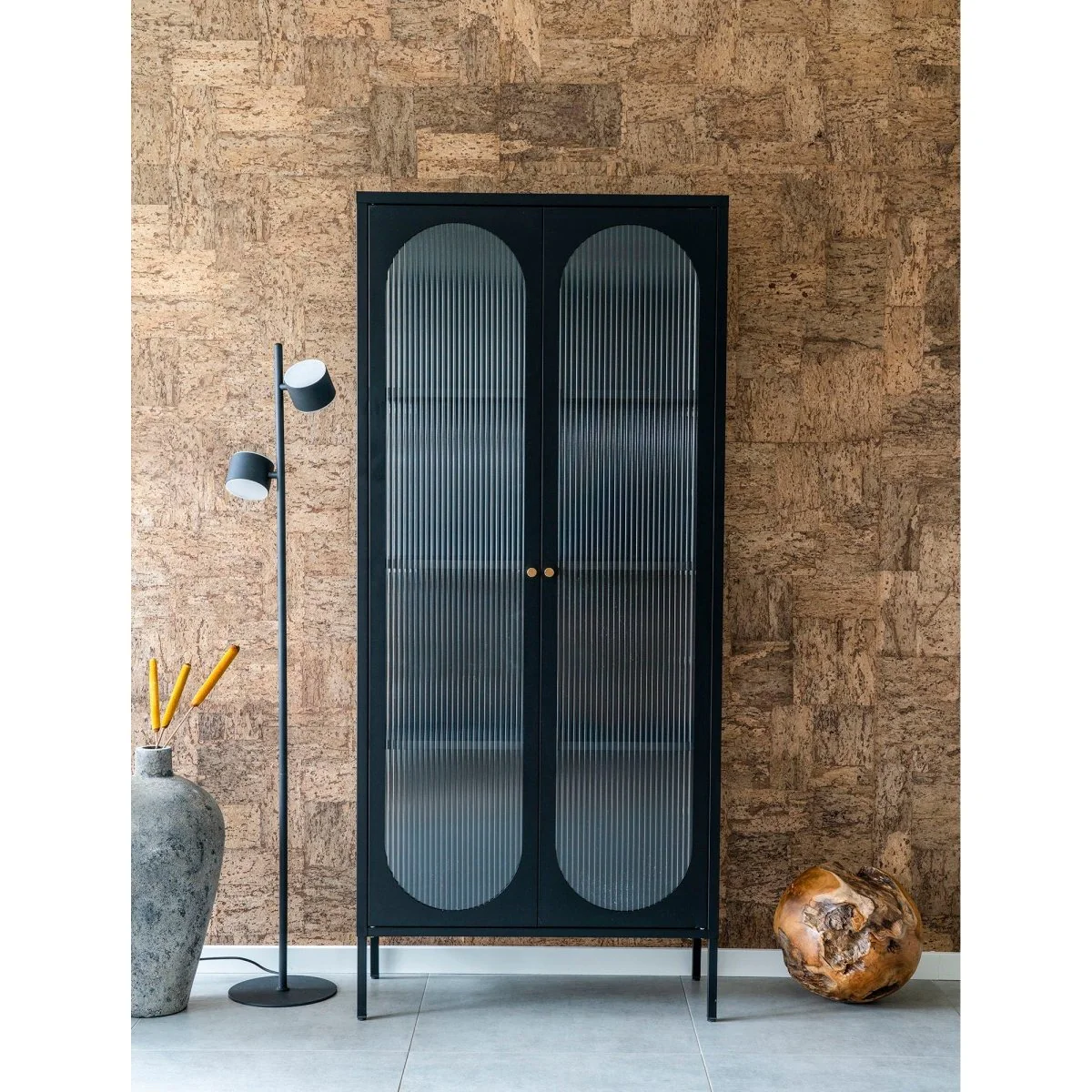 Adelaide vitrineskap rillet glass sort 80 x 35 x 180 cm - Image 3
