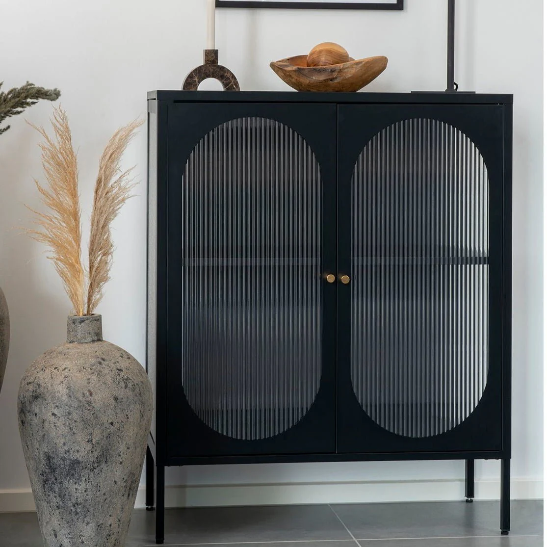 Adelaide vitrineskap rillet glass sort 90 x 35 x 120cm