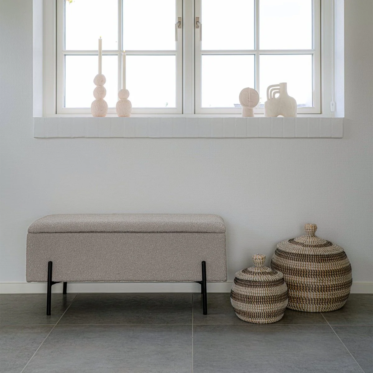 Watford benk med oppbevaring bouclé beige 95 cm - Image 3