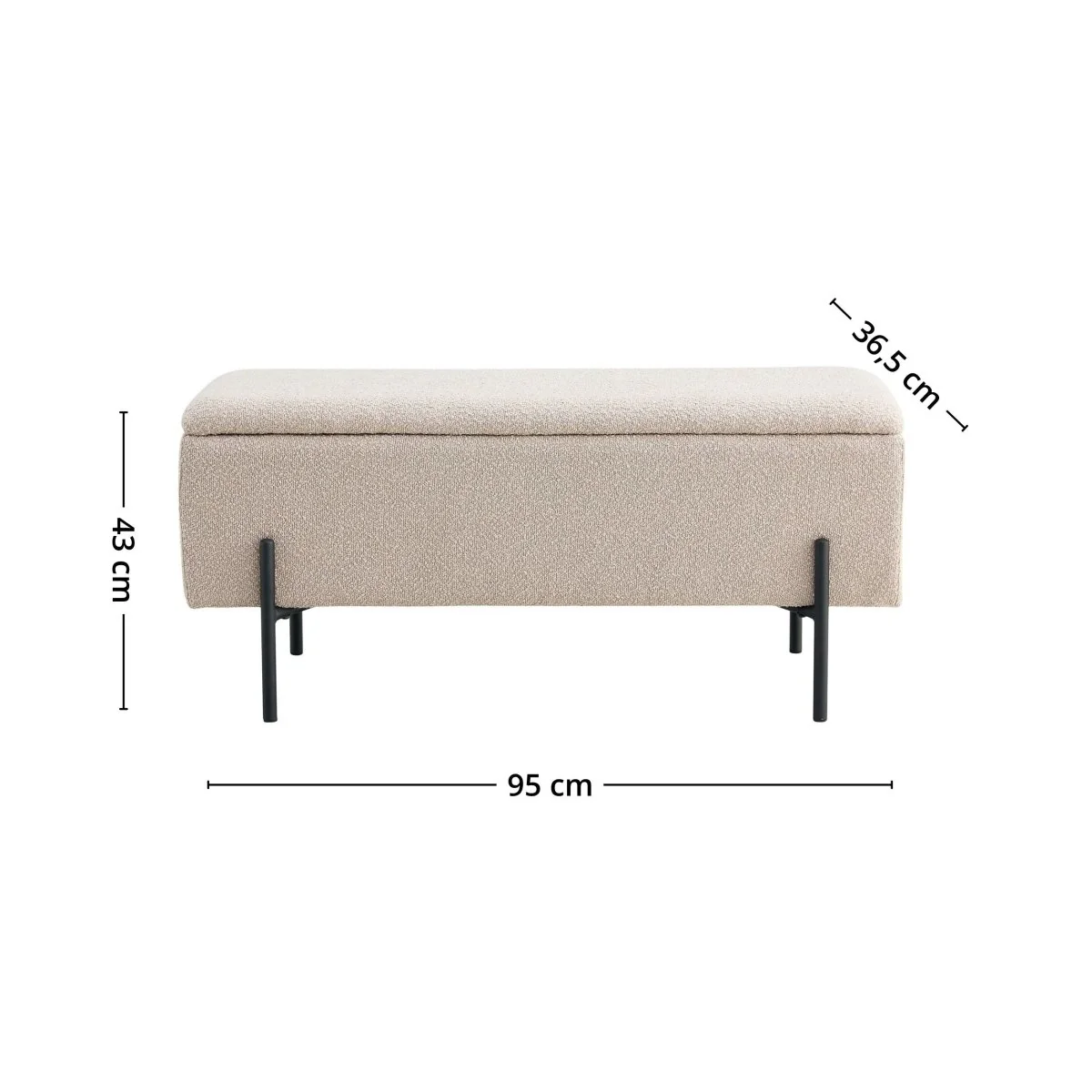 Watford benk med oppbevaring bouclé beige 95 cm - Image 4
