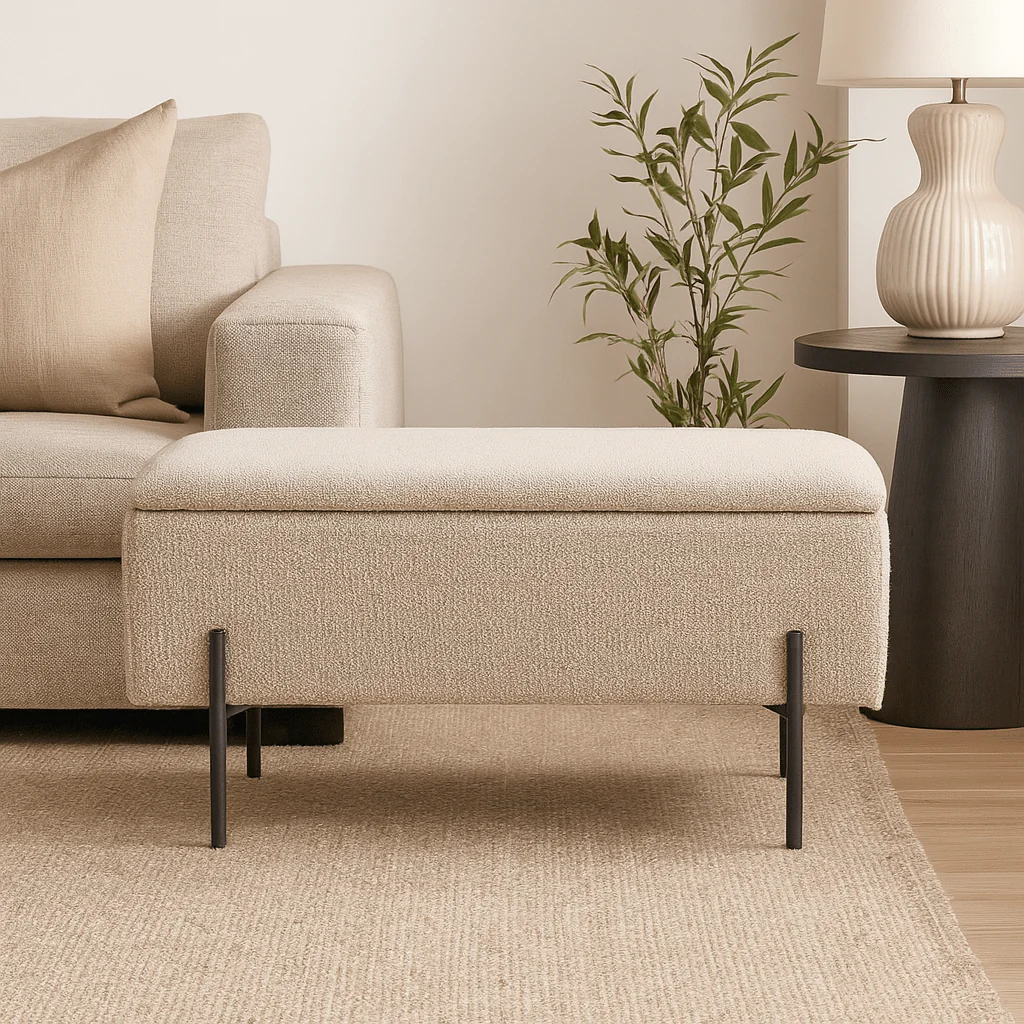 Watford benk med oppbevaring bouclé beige 95 cm - Image 7