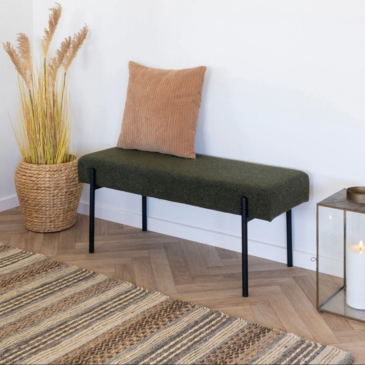 Swindon benk bouclé mørk grønn 100 cm - Image 3