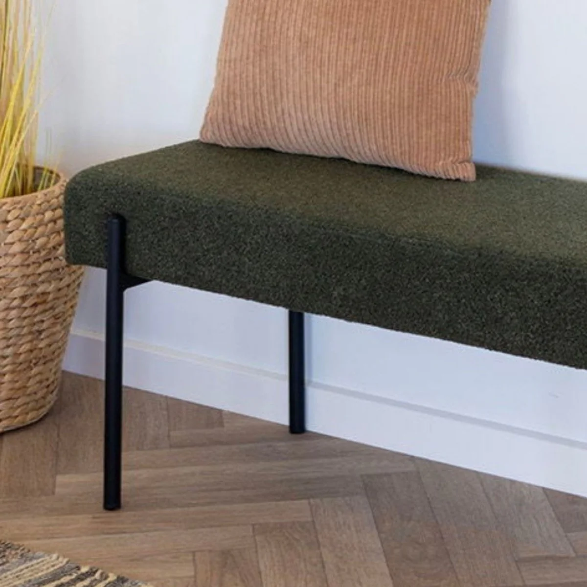 Swindon benk bouclé mørk grønn 100 cm - Image 5