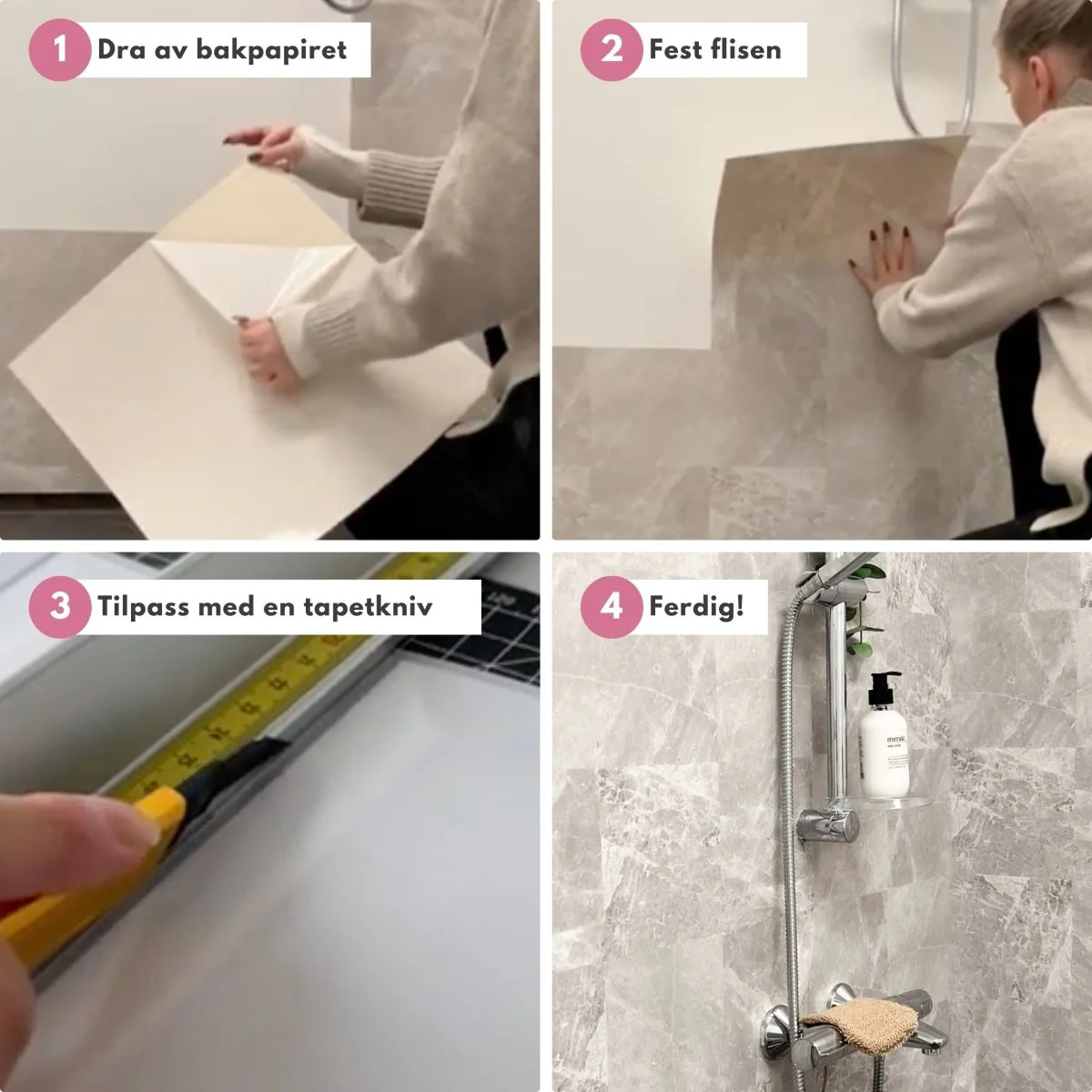 8-pk Kalk beige selvklebende fliser - Image 4
