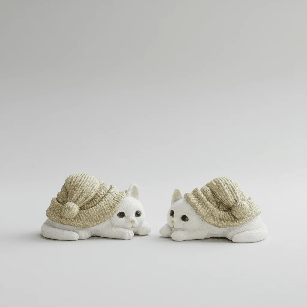 2-pk kattefigurer med hatt grønn/hvit - Image 3