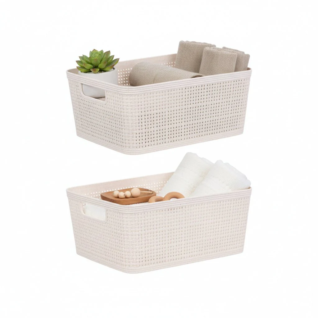 2-pk Oppbevaringskurv sandfarget 25 x 19 x 10 cm