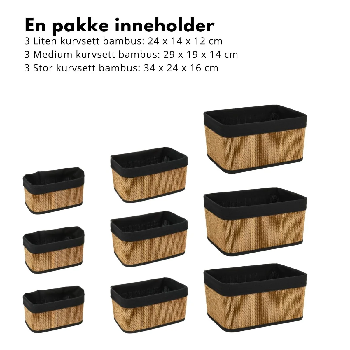 9-pk Kurvsett bambus med sort lin - Image 2
