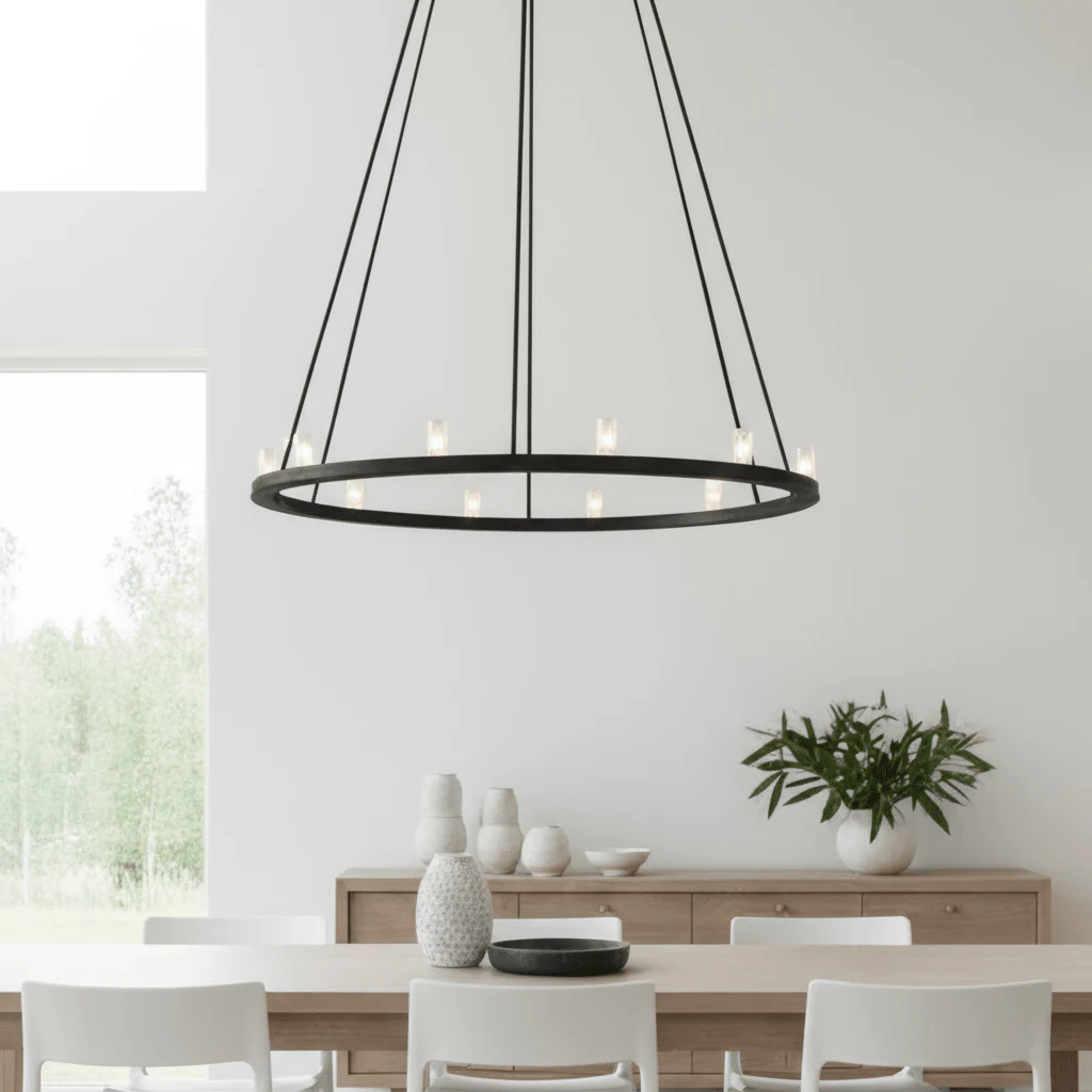 Taklampe rund 90 cm metall sort - Image 3