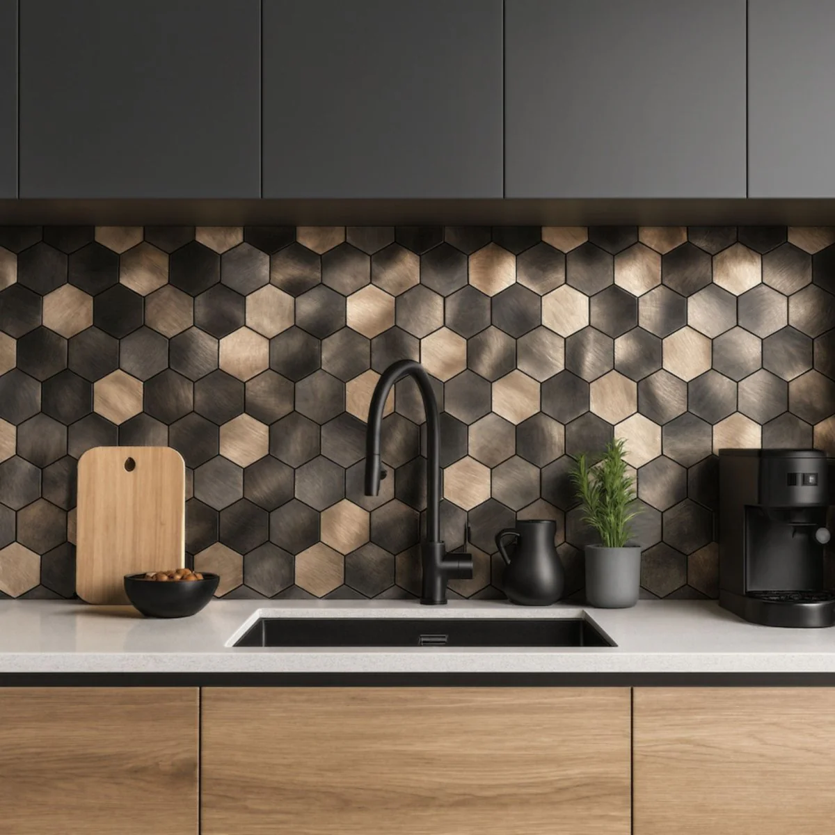 10-pk Latte hexagon selvklebende veggfliser