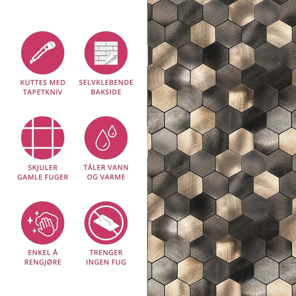 10-pk Latte hexagon selvklebende veggfliser - Image 4